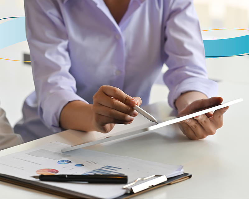 Office worker looking at paperwork