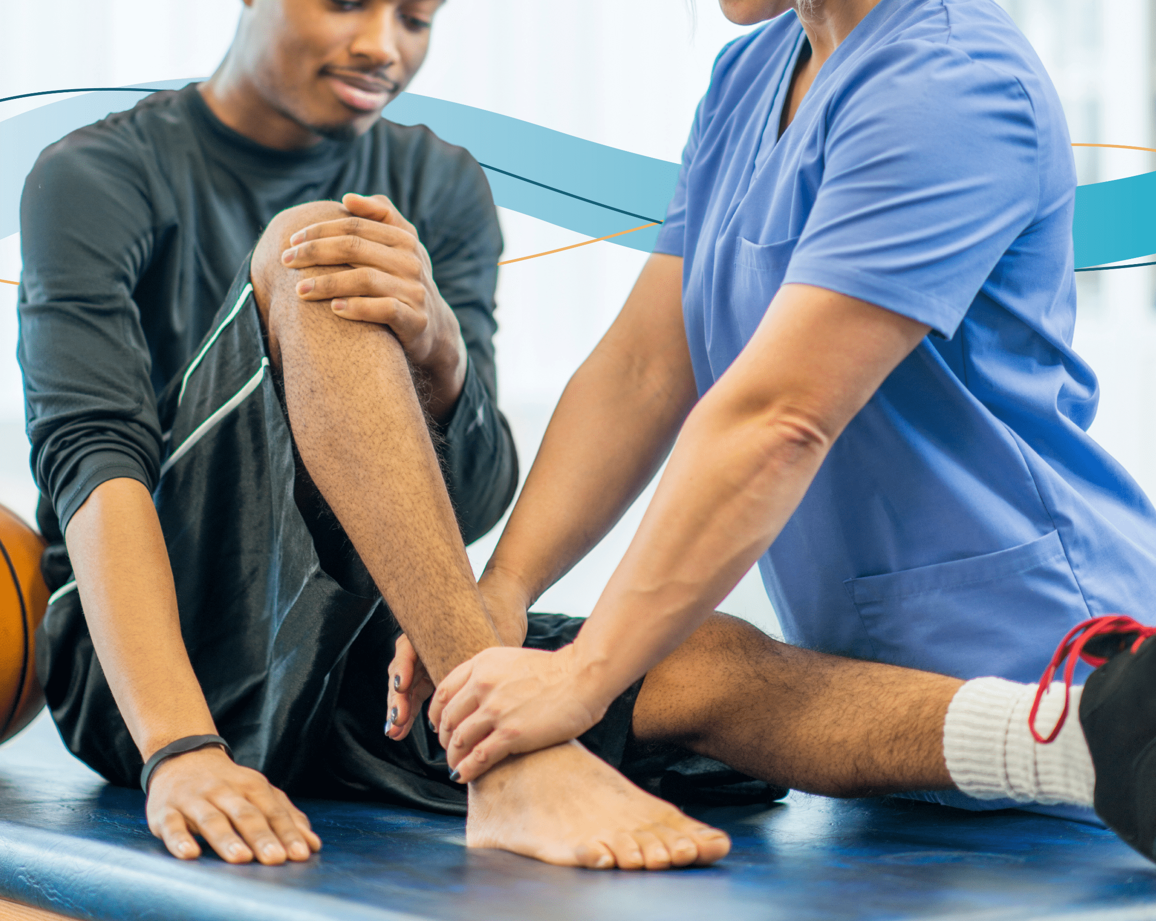 Physical therapist examining patients foot