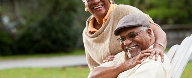 senior couple on lawnchairs outside