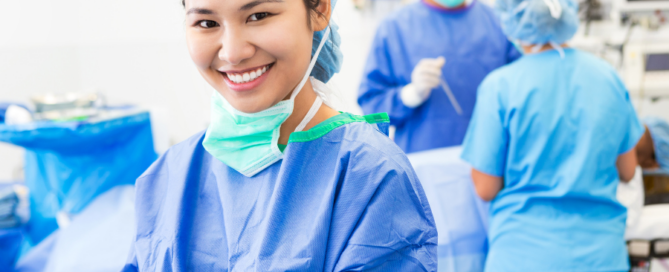 medical professionals in scrubs performing surgery